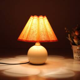 Handmade Orange Fabric Pleated Lamp Ceramic Base, Home Furnishing-25# - thumbnail 4