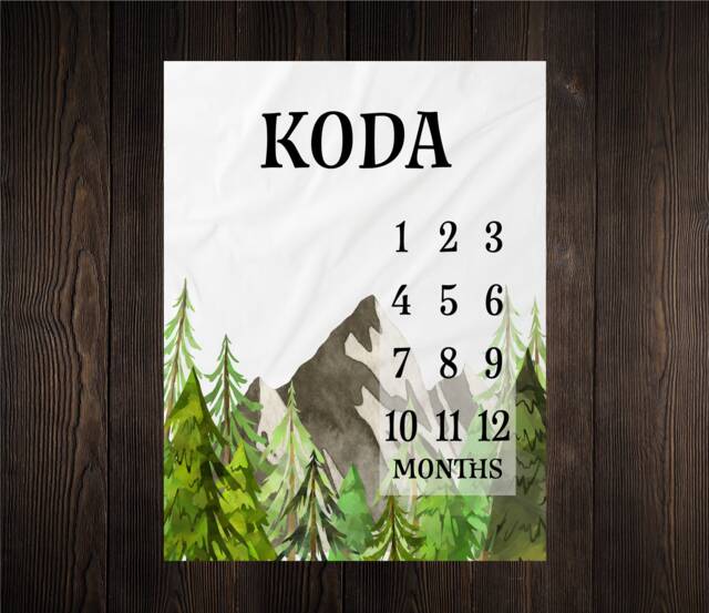 Forest Milestone Blanket Month Growth Tracker Minky Fleece Baby Shower Gift Rustic Boy Nursery Trees Woodland Watercolor - image 1