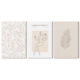Canvas Set Of 3 Wall Art - Minimalist Botanical Design Motifs, Beige Picture Print, Plants & Flowers Decor - thumbnail 2