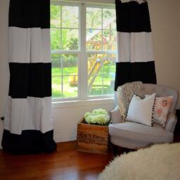 Custom Black & White Striped Curtains, Stripes, Color Blocked, Nursery Home Decor - thumbnail 2