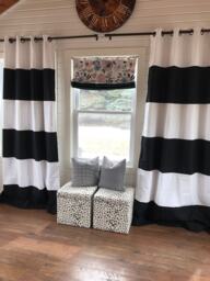 Custom Black & White Striped Cotton Curtains, Color Block