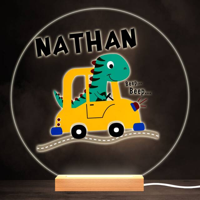 Cute Dinosaur Driving Car Colourful Round Personalised Gift Led Lamp Night Light - Bedroom - image 1