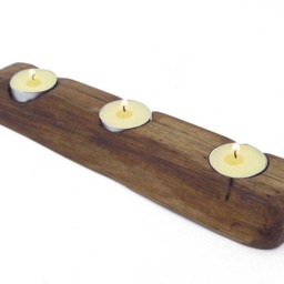 Handmade Walnut Wood Triple Candlestick Holder Rustic Table Decor - thumbnail 2