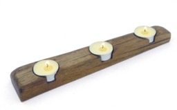 Handmade Walnut Wood Triple Candlestick Holder Rustic Table Decor - thumbnail 1