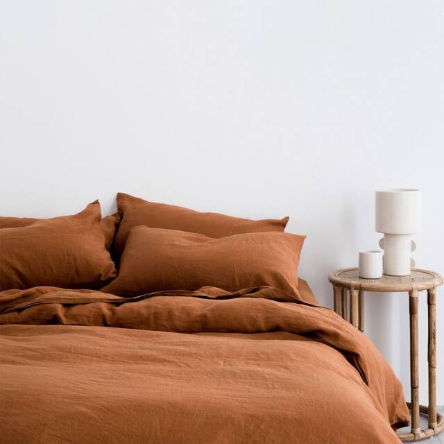 Cinnamon Brown Pure Linen Duvet Cover, Rust Orange Boho Bedding Set - image 1