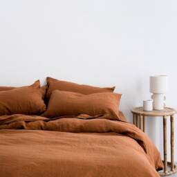 Cinnamon Brown Pure Linen Duvet Cover, Rust Orange Boho Bedding Set - thumbnail 1