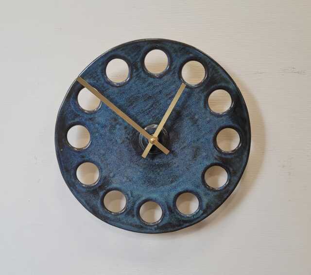 Unusual Hand Made Blue Grey Glazed Stoneware Ceramic Minimalist Wall Clock Quartz 25 cm 10 - image 1