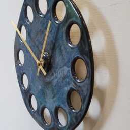 Unusual Hand Made Blue Grey Glazed Stoneware Ceramic Minimalist Wall Clock Quartz 25 cm 10 - thumbnail 3