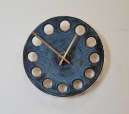 Unusual Hand Made Blue Grey Glazed Stoneware Ceramic Minimalist Wall Clock Quartz 25 cm 10 - thumbnail 1