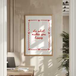 Do What Makes You Happy Print, Red & White Wall Art, Motivational Quote Poster, Cute Bows Aesthetic Girly Bedroom Decor - thumbnail 3