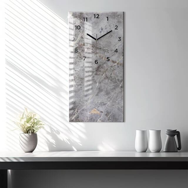 Gray Granite Marble Stone Glass Clock, Wall Decor, Abstraction Hanging Large Wall Clock - image 1