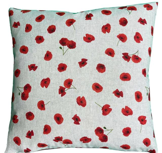 Small Poppy Cushion Cover Red Floral Velvet Sofa Pillow Throw Meadow Fields - image 1