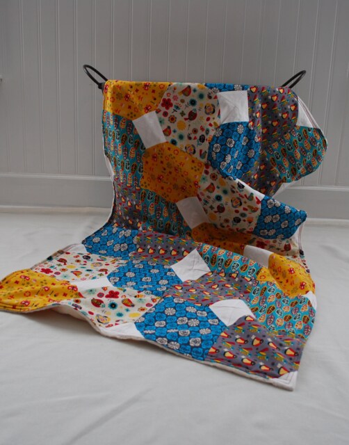 Floral & Bird Patchwork Baby Girl Blanket - Mustard, Cream, Maroon Blue Blanket, Nursery Bedding, Bird/Feather - image 1