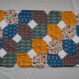 Floral & Bird Patchwork Baby Girl Blanket - Mustard, Cream, Maroon Blue Blanket, Nursery Bedding, Bird/Feather - thumbnail 3