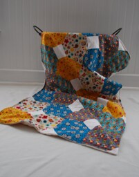 Floral & Bird Patchwork Baby Girl Blanket - Mustard, Cream, Maroon Blue Blanket, Nursery Bedding, Bird/Feather - thumbnail 1