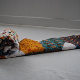 Floral & Bird Patchwork Baby Girl Blanket - Mustard, Cream, Maroon Blue Blanket, Nursery Bedding, Bird/Feather - thumbnail 4