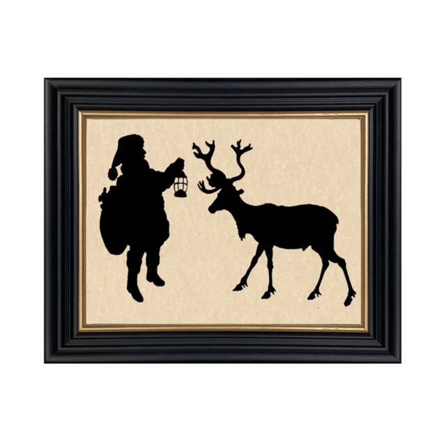 Santa & Reindeer Framed Papercut Silhouette, Christmas Wall Art - image 1