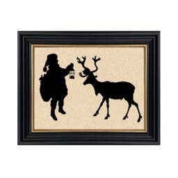 Santa & Reindeer Framed Papercut Silhouette, Christmas Wall Art - thumbnail 1