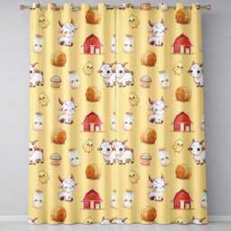 Cute Baby Goat Barn Hay Milk Chick Farm Yellow Seamless Pattern Readymade Eyelet Ring Top Thermal 100% Blackout Curtains - thumbnail 2