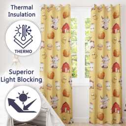 Cute Baby Goat Barn Hay Milk Chick Farm Yellow Seamless Pattern Readymade Eyelet Ring Top Thermal 100% Blackout Curtains - thumbnail 3