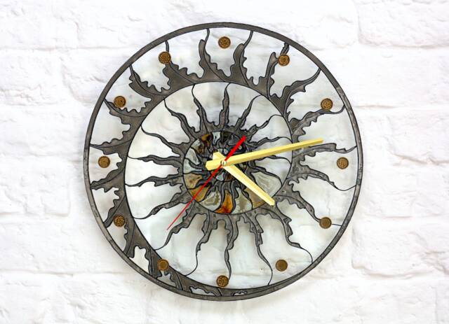 Custom Glass Wall Clock - Handmade Fossil Design, Modern Art For Home & Office - image 1