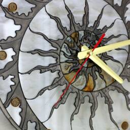 Custom Glass Wall Clock - Handmade Fossil Design, Modern Art For Home & Office - thumbnail 3