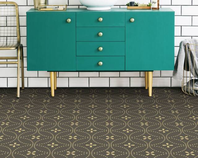 Victorian Rings Outline Vinyl Flooring, Brown Retro Floor Art, Yellow Gift For Her, Dots Bedroom Inspirations, Modern Flooring - image 1