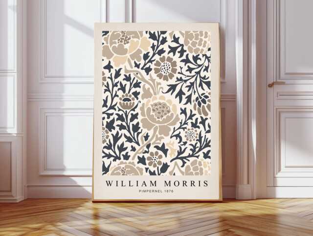William Morris Art Print, Cream Flower Botanical Wall Decor, Art, Lily Print - image 1