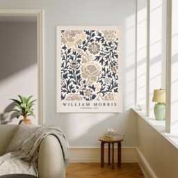 William Morris Art Print, Cream Flower Botanical Wall Decor, Art, Lily Print - thumbnail 2