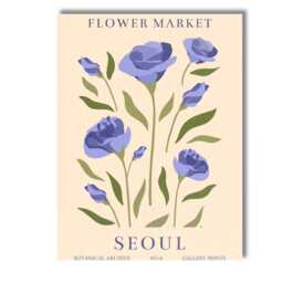 Seoul Flower Market Blue Botanical Archive Vintage Floral Poster Canvas Wall Art Print Decor Picture Ready To Hang