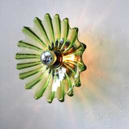 Green Flush Mount Sconce Or Ceiling Lighting Fixture, Upcycled Vintage Federal Glass Celestial Limelight Starburst Bowl Lamp Shade - thumbnail 4
