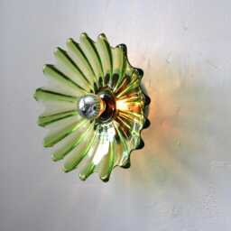 Green Flush Mount Sconce Or Ceiling Lighting Fixture, Upcycled Vintage Federal Glass Celestial Limelight Starburst Bowl Lamp Shade - thumbnail 2
