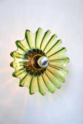Green Flush Mount Sconce Or Ceiling Lighting Fixture, Upcycled Vintage Federal Glass Celestial Limelight Starburst Bowl Lamp Shade - thumbnail 1