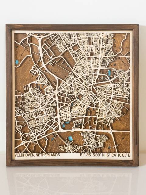 Custom Wooden Map Of Any City, Personalized Name Location Town, Unique Home Wall Decor, Framed Realtor Housewarming Anniversary Gift - image 1