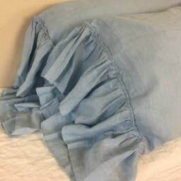 Pair Of Blue Linen Pillowcases With Country Mermaid Long Ruffle, French Shabby Chic, Available in Standard, Queen Or King Size - thumbnail 2