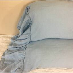 Pair Of Blue Linen Pillowcases With Country Mermaid Long Ruffle, French Shabby Chic, Available in Standard, Queen Or King Size - thumbnail 4