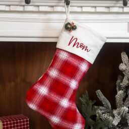 Personalized Plaid Flannel Christmas Stocking, Farmhouse Decor - thumbnail 4