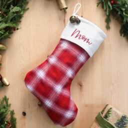 Personalized Plaid Flannel Christmas Stocking, Farmhouse Decor - thumbnail 2
