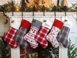 Personalized Plaid Flannel Christmas Stocking, Farmhouse Decor - thumbnail 1