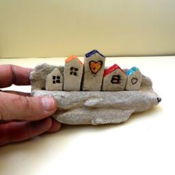 Ceramic Miniature House Sculpture, Rustic Nautical Decor, Beach Stone Art - thumbnail 2