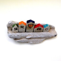 Ceramic Miniature House Sculpture, Rustic Nautical Decor, Beach Stone Art - thumbnail 4