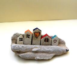 Ceramic Miniature House Sculpture, Rustic Nautical Decor, Beach Stone Art - thumbnail 3