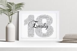 Personalised 18Th Word Art Print, Birthday Gift, Custom Wall Framed Picture, Present For Him, Her, Boys, Girls Nl - thumbnail 1