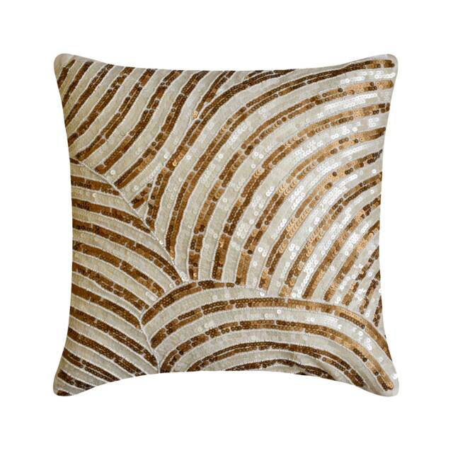 "Art Silk Ivory Gold Toss Pillow Cover 16""x16" - image 1