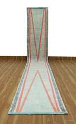 Block Printed Cotton Stair Runner Rug, Indian Kilim Boho Style - 2.5x13 Ft - thumbnail 1