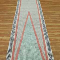 Block Printed Cotton Stair Runner Rug, Indian Kilim Boho Style - 2.5x13 Ft - thumbnail 2