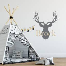 Personalized Deer Head Boys Name Wall Decal Woodland Nursery Decor Ww37 - thumbnail 3