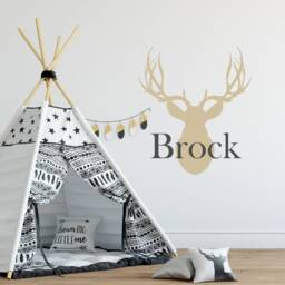 Personalized Deer Head Boys Name Wall Decal Woodland Nursery Decor Ww37 - thumbnail 1