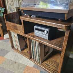Vinyl Storage/Turntable Unit - The American Trinity With Amp Stand Dark Oak - thumbnail 2