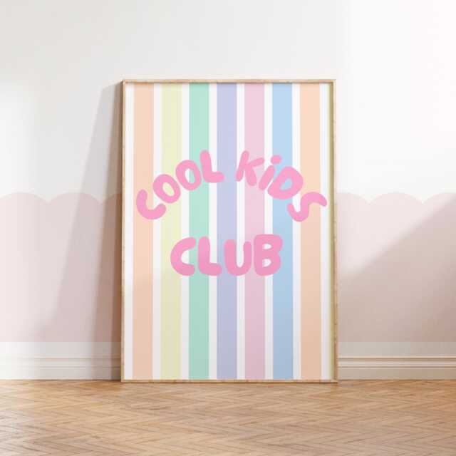 Cool Kids Club Pastel Striped Wall Print Poster For Childrens Bedroom, Nursery Or Playroom - image 1